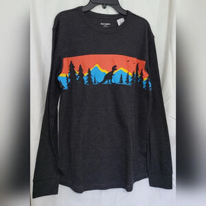 NWT Old Navy Dark Gray Dinosaur Thermal-Knit Long-Sleeve Graphic‎ Tee, Size XXL